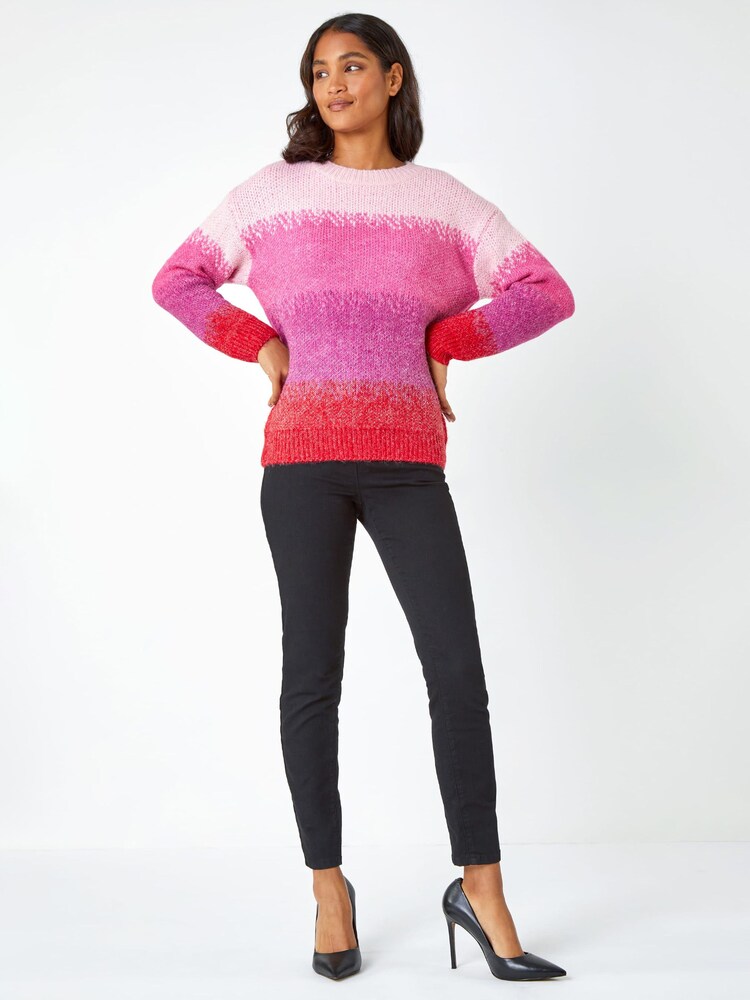 Roman Pink Contrast Stripe Print Knit Jumper - Image 2 of 5