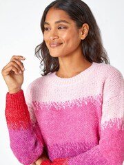 Roman Pink Contrast Stripe Print Knit Jumper - Image 4 of 5