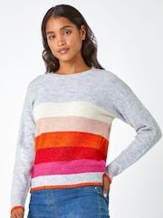 Roman Grey Contrast Stripe Print Knit Jumper - Image 1 of 5