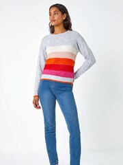 Roman Grey Contrast Stripe Print Knit Jumper - Image 2 of 5