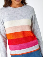 Roman Grey Contrast Stripe Print Knit Jumper - Image 4 of 5