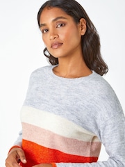 Roman Grey Contrast Stripe Print Knit Jumper - Image 5 of 5