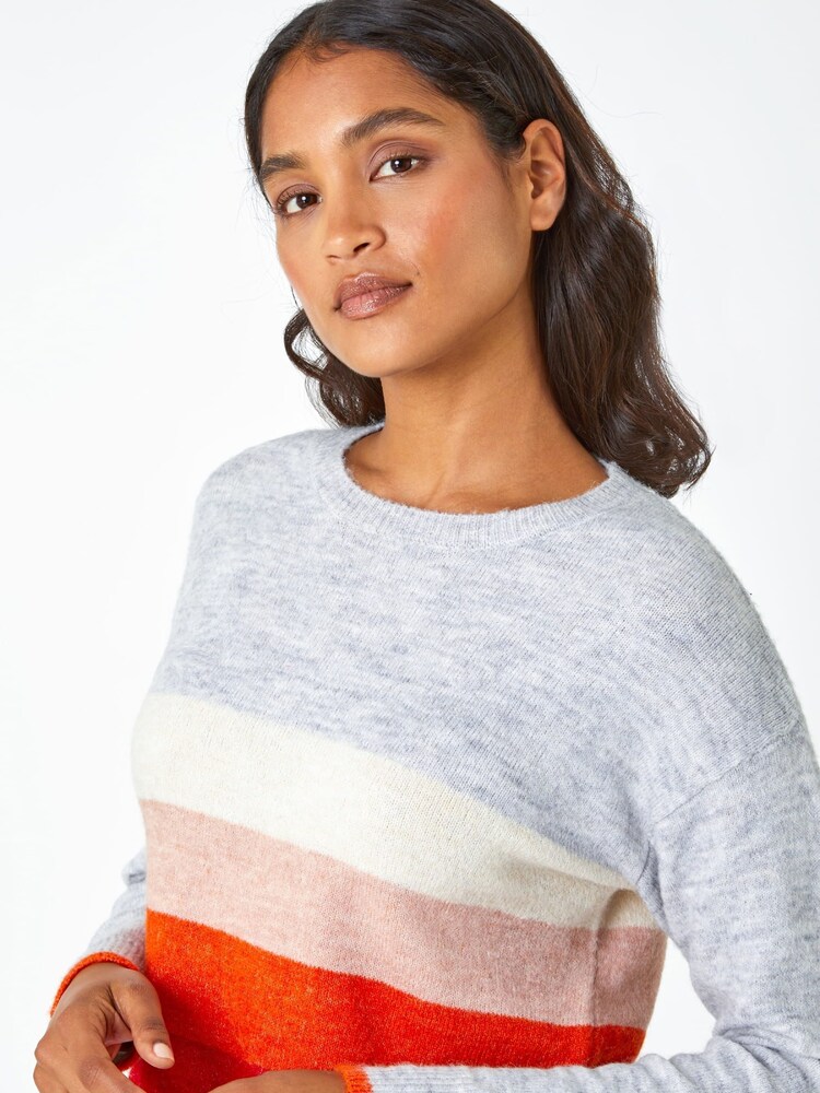 Roman Grey Contrast Stripe Print Knit Jumper - Image 5 of 5
