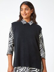 Roman Black Plain Crew Neck Knitted Vest - Image 1 of 5