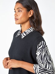Roman Black Plain Crew Neck Knitted Vest - Image 4 of 5