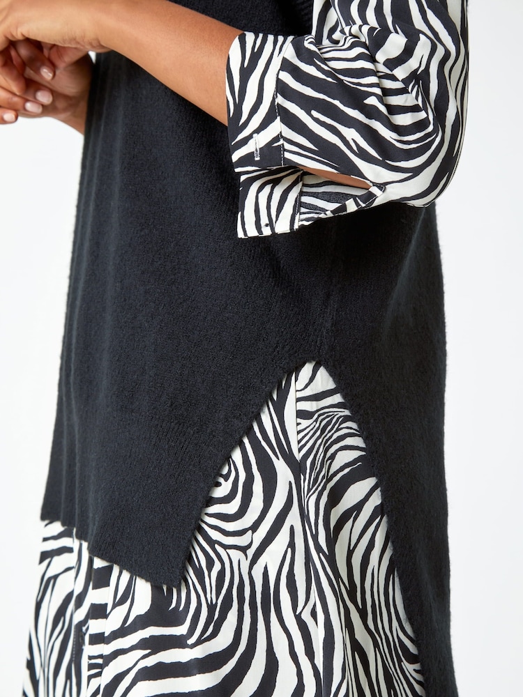 Roman Black Plain Crew Neck Knitted Vest - Image 5 of 5