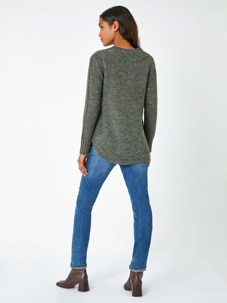 Roman Green Button Detail Curved Hem Jumper - Image 2 of 5