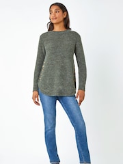 Roman Green Button Detail Curved Hem Jumper - Image 3 of 5