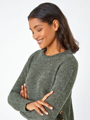 Roman Green Button Detail Curved Hem Jumper - Image 4 of 5