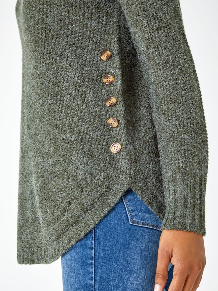 Roman Green Button Detail Curved Hem Jumper - Image 5 of 5