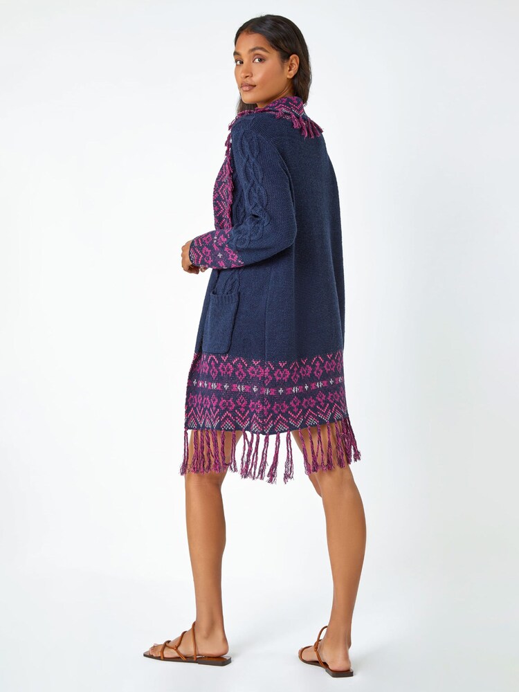 Roman Navy Aztec Pocket Fringe Detail Cardigan - Image 2 of 5