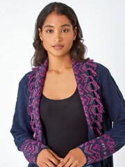 Roman Navy Aztec Pocket Fringe Detail Cardigan - Image 4 of 5