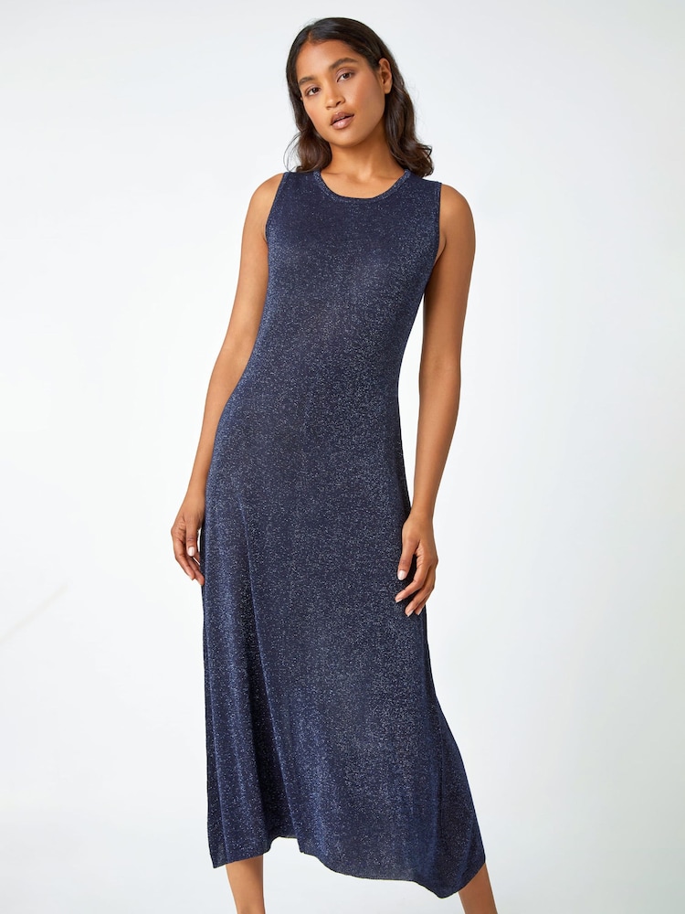 Roman Blue Sparkle Stretch Knit Midi Dress - Image 1 of 5