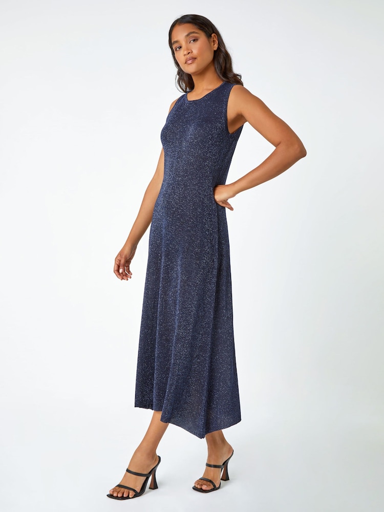 Roman Blue Sparkle Stretch Knit Midi Dress - Image 2 of 5