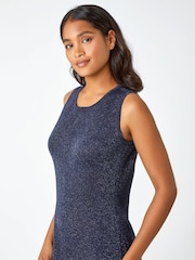 Roman Blue Sparkle Stretch Knit Midi Dress - Image 4 of 5