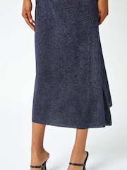 Roman Blue Sparkle Stretch Knit Midi Dress - Image 5 of 5