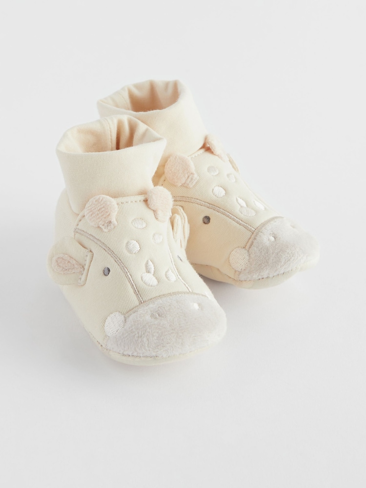 Neutral Giraffe Print Sensory Sock Top Baby Booties (0-2mths) - Image 1 of 9