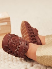 Tan Brown Woven Baby Loafers (0-24mths) - Image 1 of 7