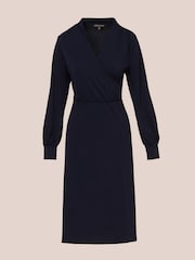 Adrianna Papell Blue Long Sleeve Wrap Dress - Image 6 of 7