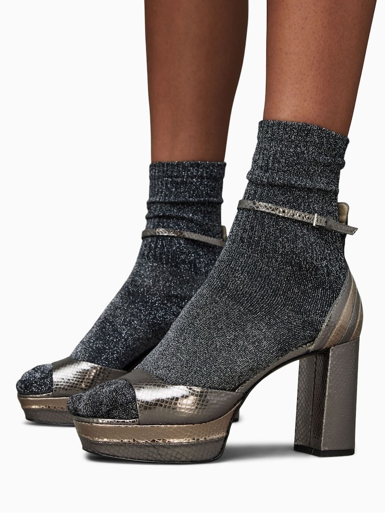 AllSaints Gold Tia Met Platform Heels - Image 1 of 5
