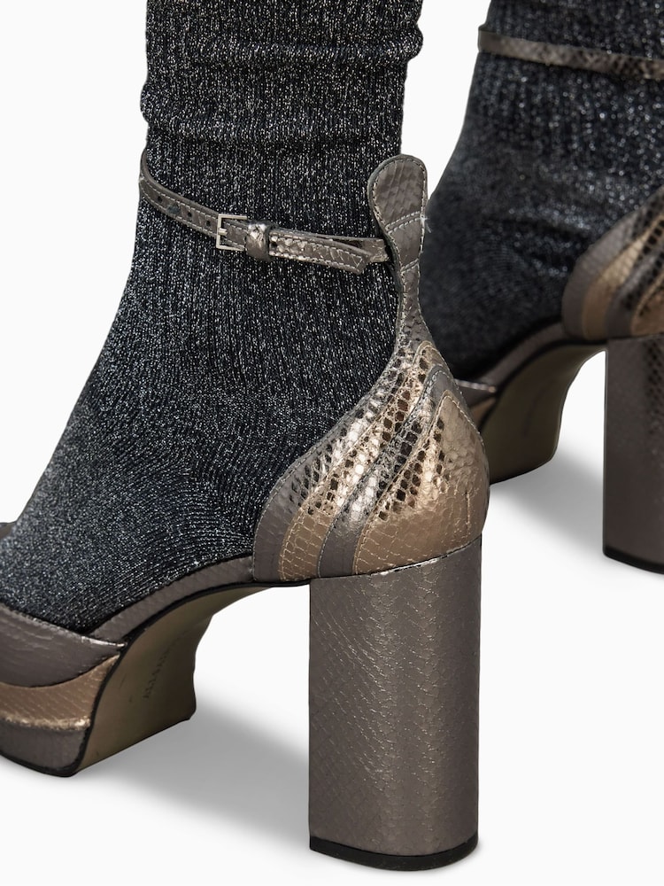 AllSaints Gold Tia Met Platform Heels - Image 2 of 5
