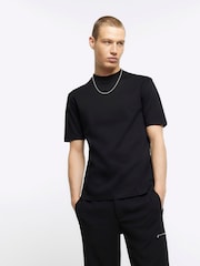 River Island Black Slim Fit Studio Heavyweight 100% Cotton T-Shirt - Image 1 of 6
