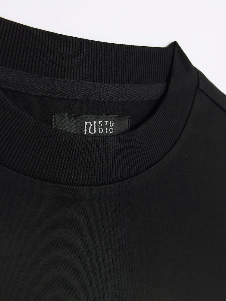 River Island Black Slim Fit Studio Heavyweight 100% Cotton T-Shirt - Image 6 of 6