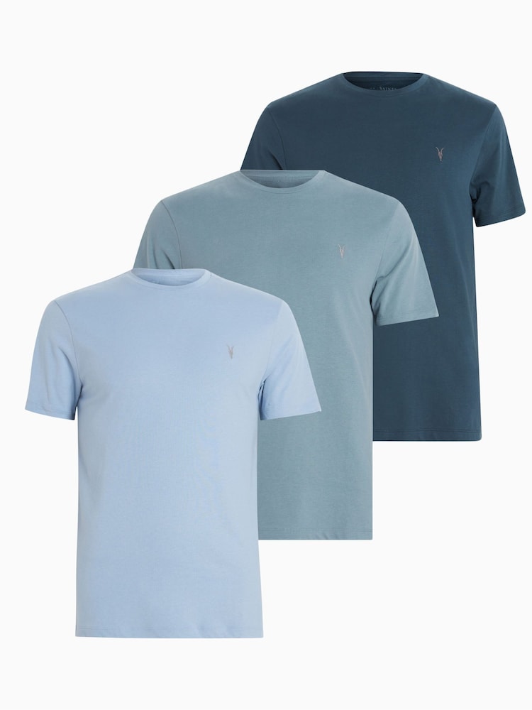 AllSaints Blue 100% Cotton Brace Crew T-Shirts 3 Pack - Image 1 of 7