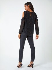 Roman Black Metallic Spot Frill Detail Top - Image 2 of 5