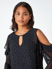 Roman Black Metallic Spot Frill Detail Top - Image 4 of 5