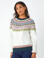 Roman Brown Fairisle Frill Detail Stretch Jumper - Image 1 of 5