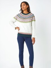 Roman Brown Fairisle Frill Detail Stretch Jumper - Image 3 of 5