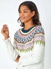 Roman Brown Fairisle Frill Detail Stretch Jumper - Image 4 of 5