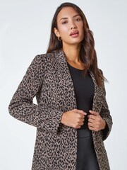 Roman Brown Animal Print Ponte Blazer Jacket - Image 1 of 5