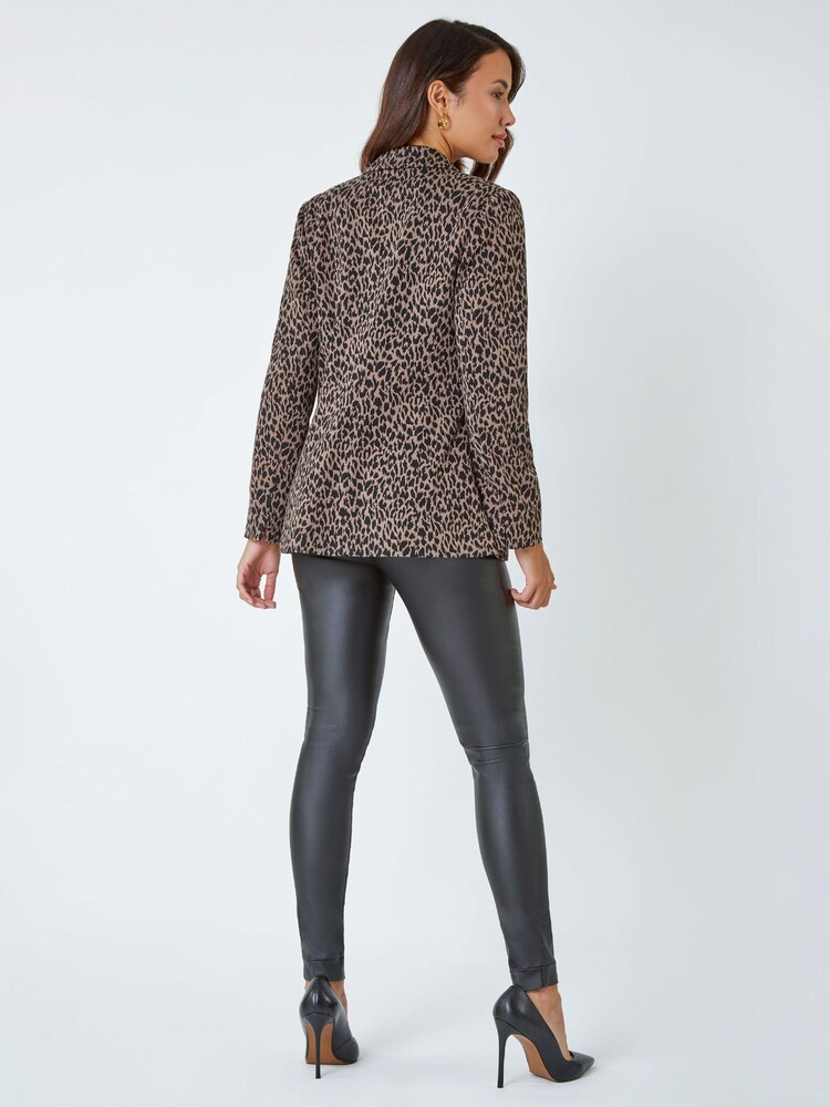 Roman Brown Animal Print Ponte Blazer Jacket - Image 2 of 5
