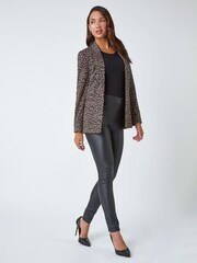Roman Brown Animal Print Ponte Blazer Jacket - Image 3 of 5