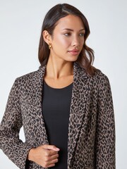 Roman Brown Animal Print Ponte Blazer Jacket - Image 4 of 5