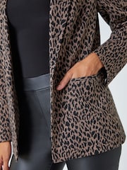 Roman Brown Animal Print Ponte Blazer Jacket - Image 5 of 5