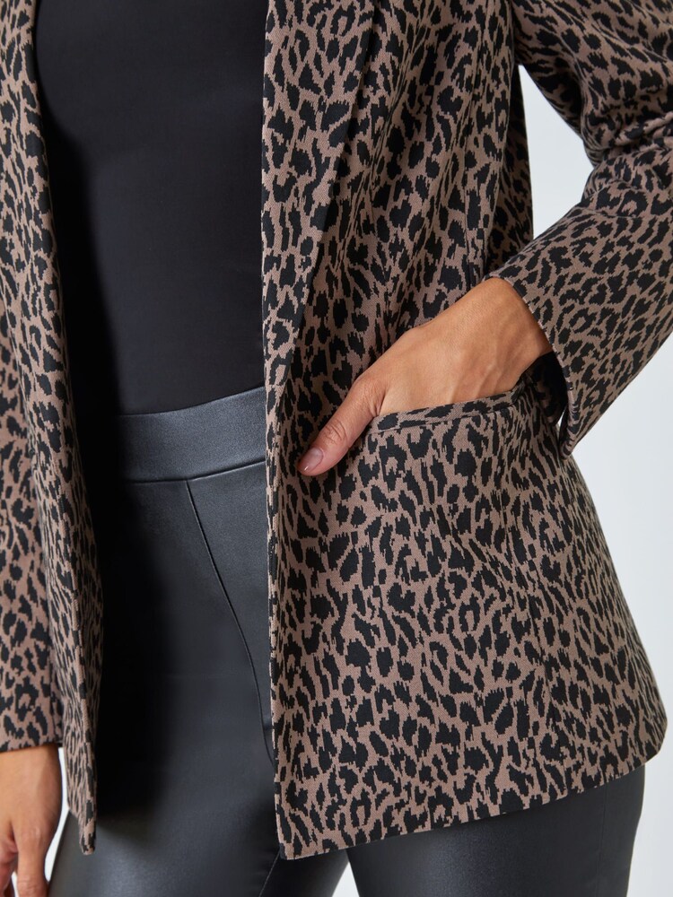 Roman Brown Animal Print Ponte Blazer Jacket - Image 5 of 5