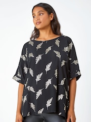 Roman Black Metallic Foil Floral Print Top - Image 1 of 5
