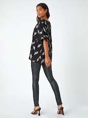 Roman Black Metallic Foil Floral Print Top - Image 2 of 5