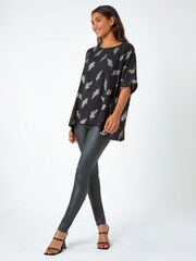 Roman Black Metallic Foil Floral Print Top - Image 3 of 5