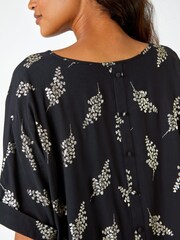 Roman Black Metallic Foil Floral Print Top - Image 5 of 5