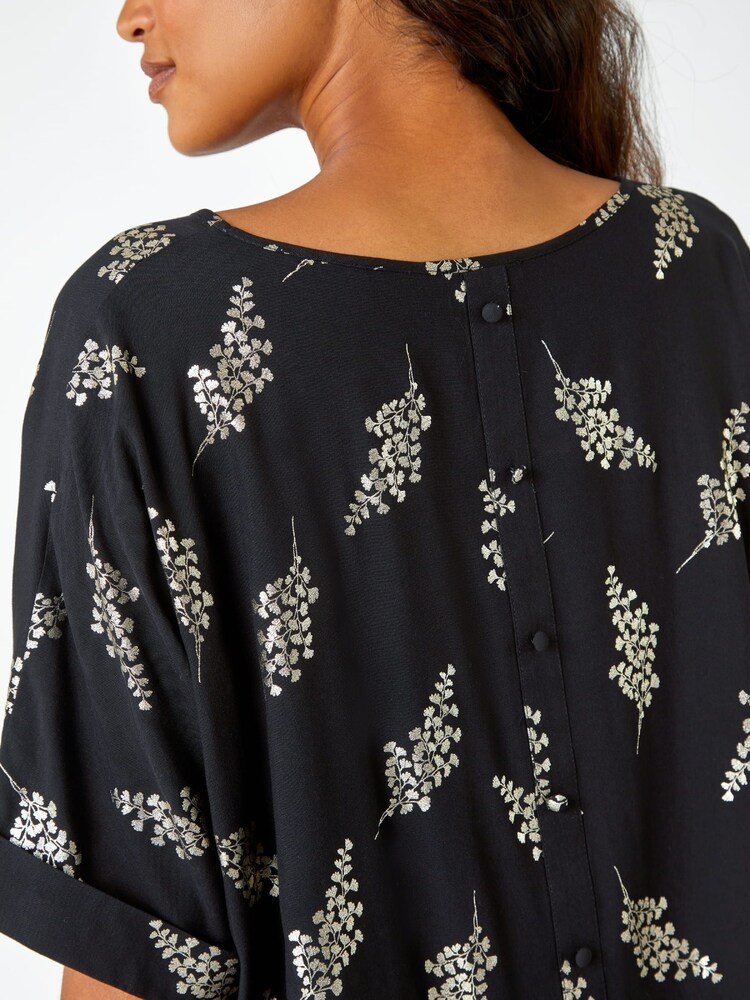 Roman Black Metallic Foil Floral Print Top - Image 5 of 5