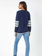 Roman Blue Heart Stripe Crew Neck Jumper - Image 2 of 5
