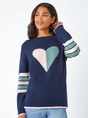 Roman Blue Heart Stripe Crew Neck Jumper - Image 3 of 5