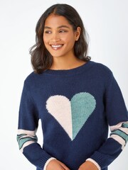 Roman Blue Heart Stripe Crew Neck Jumper - Image 4 of 5