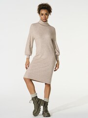 ONLY Cream Knitted Roll Neck Jumper Dress - Image 1 of 6