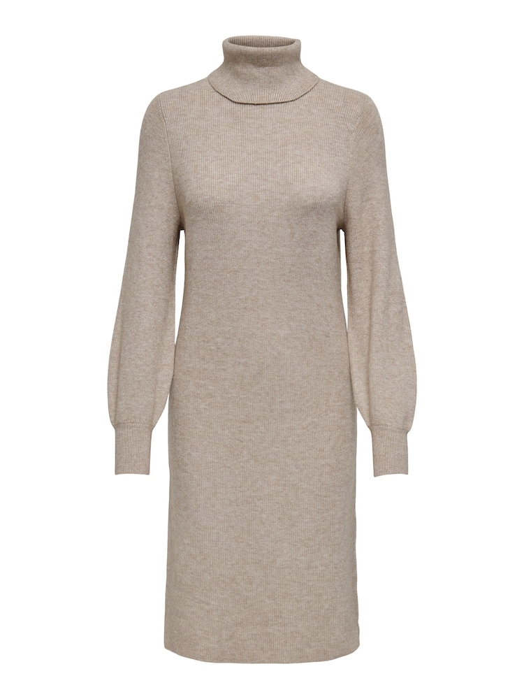 ONLY Cream Knitted Roll Neck Jumper Dress - Image 6 of 6