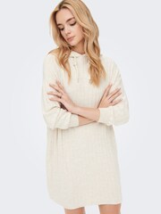 ONLY Cream Knitted Hooded Cosy Lounge Jumper Dress - Image 1 of 6